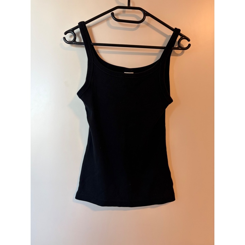 HM Basics Women Black Ribbed Cotton Tank Top Scoop Neck Sleeveless Small